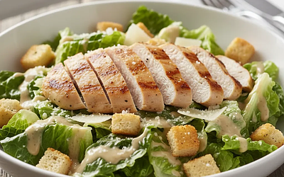 Sałatka Cezar z grzankami i grillowanym kurczakiem