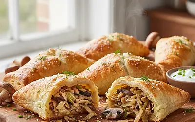 Crispy Half-Puff Pastries with Cabbage and Mushrooms
