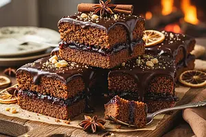 Old-Polish Spiced Gingerbread with Plum Jam and Chocolate