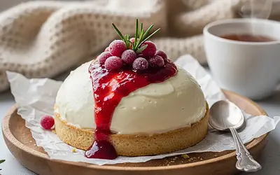 Velvety tart with white chocolate mousse and cranberry jam